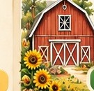 Red barn with sunflowers for My Learning Barn